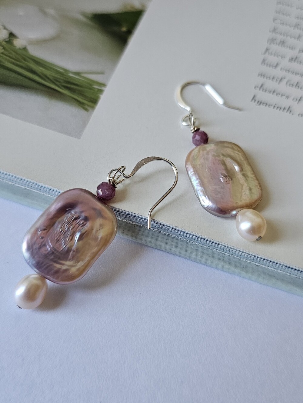 Natural Pink Baroque Pearl & Tourmaline Earrings-french Vintage /Boho Style